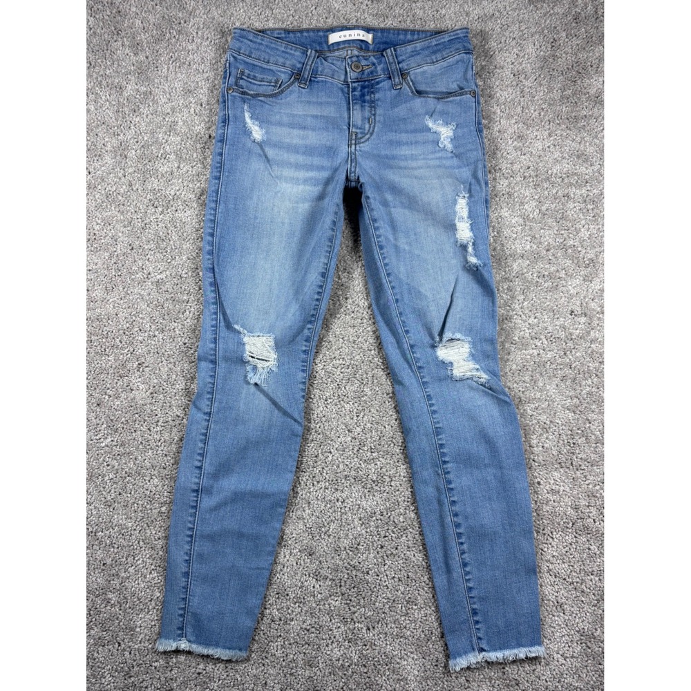 Eunina Womens Jeans Size 3 Distressed‎ Frayed Hem Light Wash Skinny Denim